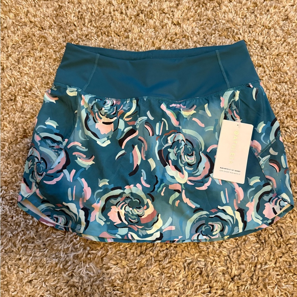 Athleta Teal Floral "Run With It 14" Skort" Jupe-Skort Run With It